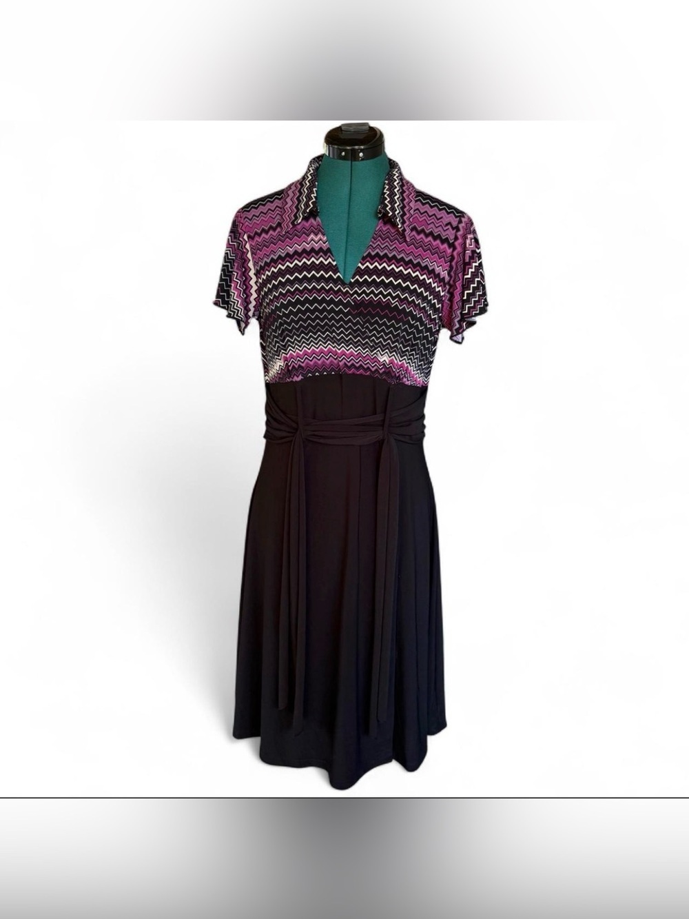 Susan Lawrence Black and Pink Zigzag Midi Dress